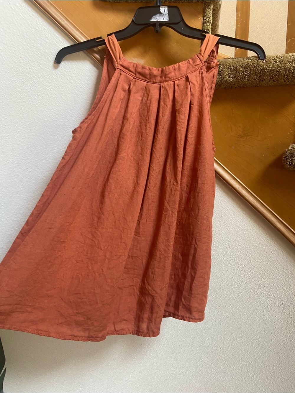Bellambra Orange Linen Tank Top Gathered Neckline w/ Tie like new women's size S